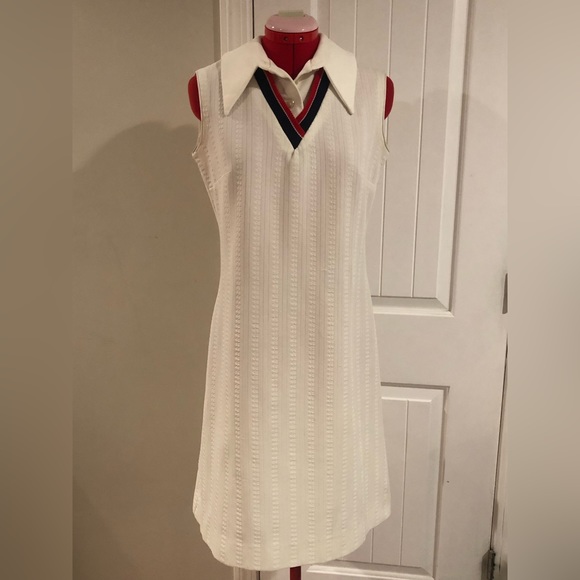 Vintage 60s Knit Preppy Dress With Collared Shirt Dickey - Picture 9 of 9